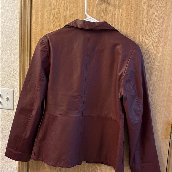 Women's Burgundy/Brown Leather Blazer Jacket - Picture 2 of 3